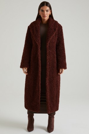 Brown Women's Oh Polly Long Shearling Coats | 10382EGBV